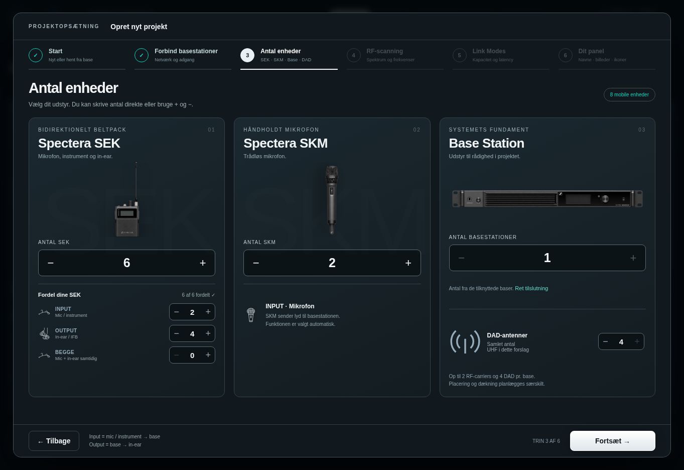 Project workflow: counts for SEK, SKM, base stations and DAD.